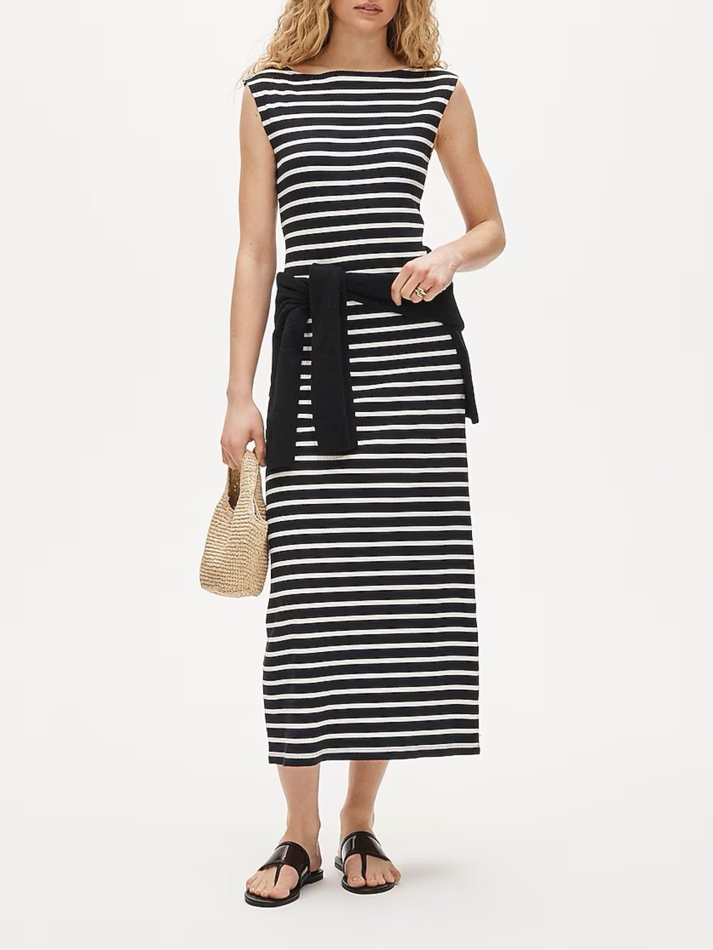 J. Crew Striped Boat Neck Midi Dress